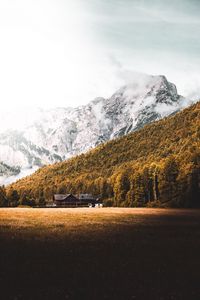 Превью обои дом, лес, горы, лужайка, природа
