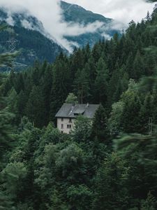 Превью обои дом, лес, горы, деревья, природа