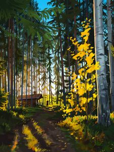 Превью обои дом, лес, пейзаж, арт
