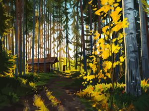 Превью обои дом, лес, пейзаж, арт