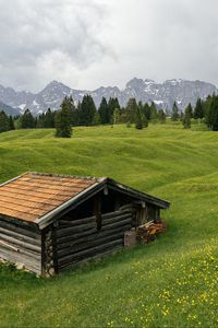 Превью обои дом, луг, деревья, горы, природа