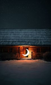 Превью обои дом, луна, свечение, иллюзия, ночь