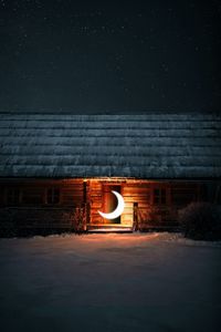 Превью обои дом, луна, свечение, иллюзия, ночь
