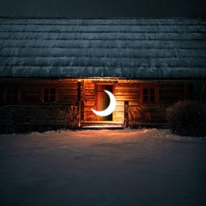Превью обои дом, луна, свечение, иллюзия, ночь