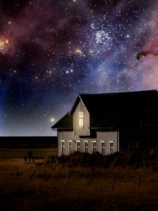 Превью обои дом, млечный путь, звездное небо, звезды, ночь