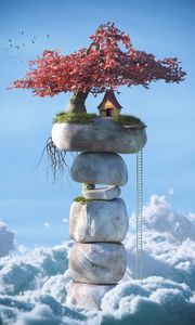 Превью обои дом, небо, облака, 3d, арт
