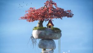 Превью обои дом, небо, облака, 3d, арт