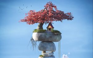 Превью обои дом, небо, облака, 3d, арт