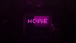 Превью обои дом, неон, свечение, слово, фиолетовый