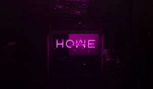 Превью обои дом, неон, свечение, слово, фиолетовый