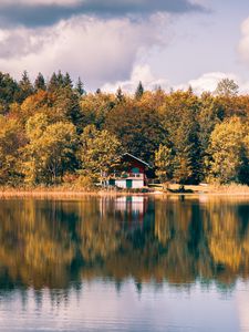 Превью обои дом, озеро, деревья, отражение, природа