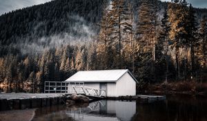 Превью обои дом, озеро, гора, лес, природа