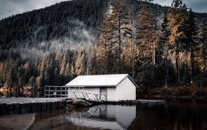 Превью обои дом, озеро, гора, лес, природа