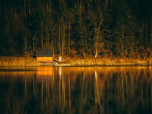 Превью обои дом, озеро, отражение, лес