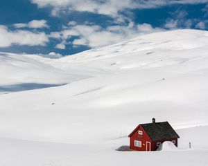 Превью обои дом, пейзаж, заснеженный, зима, сугробы, уединение, уют