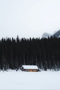 Превью обои дом, снег, деревья, гора, зима, природа