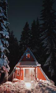 Превью обои дом, снег, зима, ночь, природа