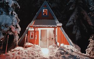 Превью обои дом, снег, зима, ночь, природа