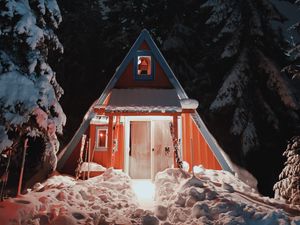 Превью обои дом, снег, зима, ночь, природа