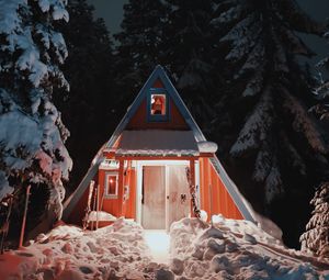 Превью обои дом, снег, зима, ночь, природа