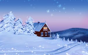 Превью обои дом, снег, зима, пейзаж, арт