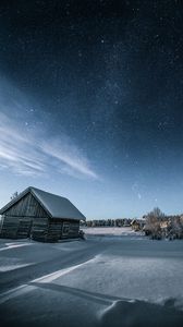 Превью обои дом, снег, зима, ночь, темный