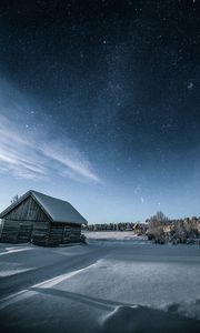 Превью обои дом, снег, зима, ночь, темный