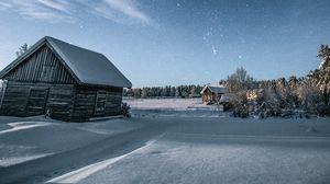 Превью обои дом, снег, зима, ночь, темный