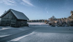 Превью обои дом, снег, зима, ночь, темный