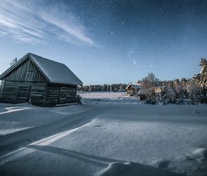 Превью обои дом, снег, зима, ночь, темный