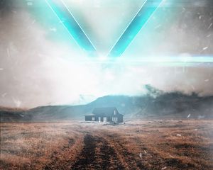 Превью обои дом, треугольник, свет, блики, иллюзия