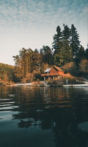 Превью обои дом, вода, лес, деревья