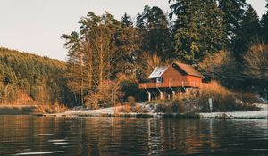 Превью обои дом, вода, лес, деревья