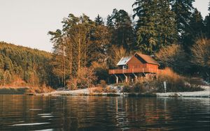 Превью обои дом, вода, лес, деревья