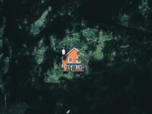 Превью обои дом, здание, кусты, озеро, лес
