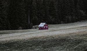 Превью обои дом, здание, лес, поле, трава