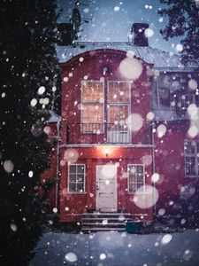 Превью обои дом, здание, снег, зима, снегопад