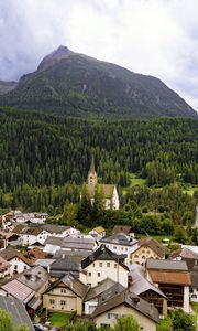 Превью обои дома, деревья, лес, горы, холмы, вид