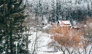 Превью обои дома, деревья, снег, зима