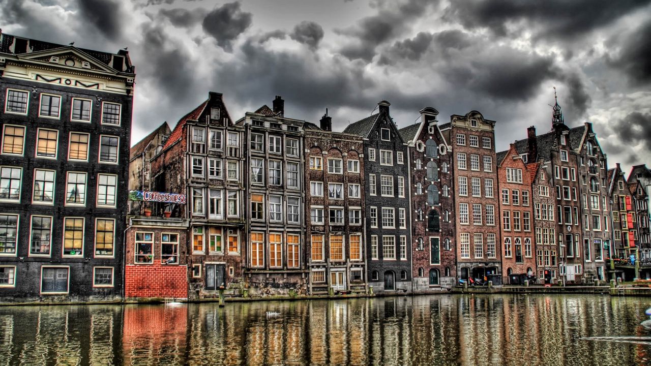 Обои дома, голландия, река, здания, hdr