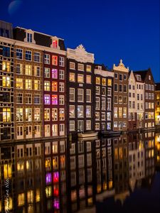 Превью обои дома, канал, отражение, дамрак, амстердам, голландия