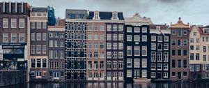 Превью обои дома, окна, вода, город, амстердам