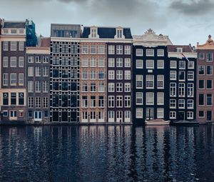 Превью обои дома, окна, вода, город, амстердам