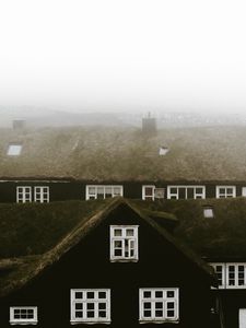 Превью обои дома, туман, мгла, здания, скандинавия