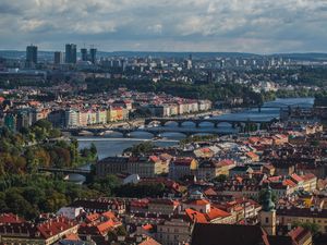 Превью обои дома, здания, небоскребы, архитектура, деревья, город