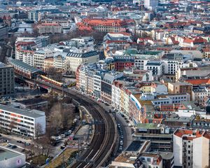 Превью обои дома, здания, железная дорога, город