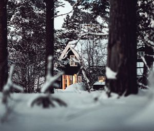 Превью обои домик, лес, снег, зима