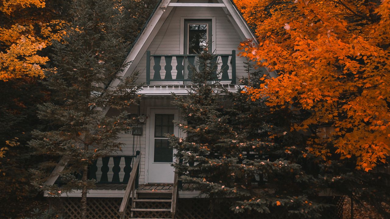 Обои домик, осень, деревья, уединение, уют