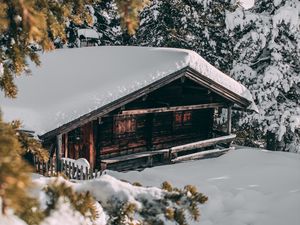 Превью обои домик, зима, снег, деревья, ветки, уют