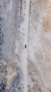 Превью обои дорога, автомобиль, вид сверху, снег, зима